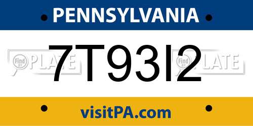 7T93I2 Pennsylvania License Plate