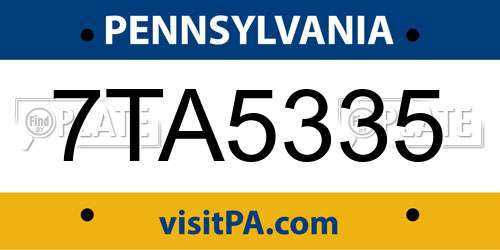7TA5335 Pennsylvania License Plate