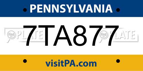 7TA877 Pennsylvania License Plate