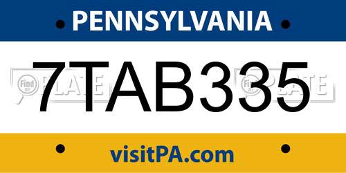 7TAB335 Pennsylvania License Plate