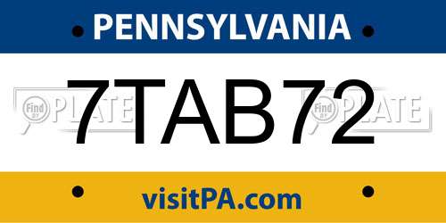 7TAB72 Pennsylvania License Plate