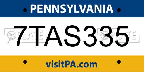 7TAS335 Pennsylvania License Plate