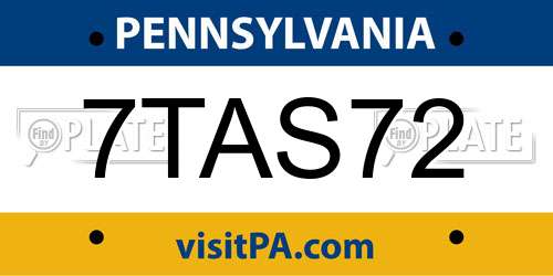 7TAS72 Pennsylvania License Plate