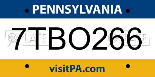 7TBO266 Pennsylvania License Plate