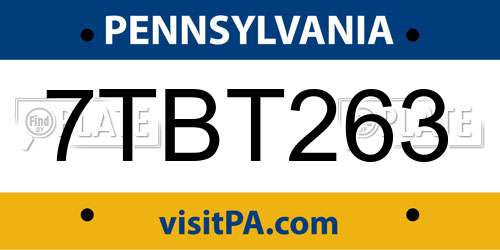 7TBT263 Pennsylvania License Plate