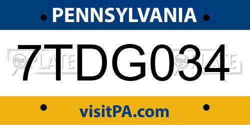 7TDG034 Pennsylvania License Plate