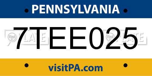 7TEE025 Pennsylvania License Plate