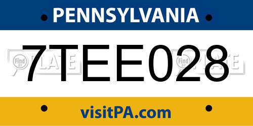 7TEE028 Pennsylvania License Plate