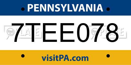 7TEE078 Pennsylvania License Plate