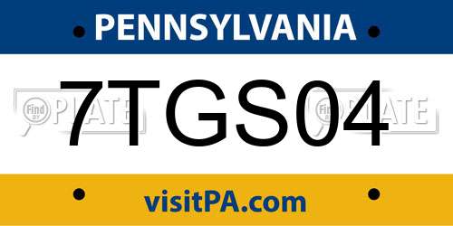 7TGS04 Pennsylvania License Plate
