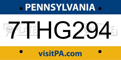 7THG294 Pennsylvania License Plate