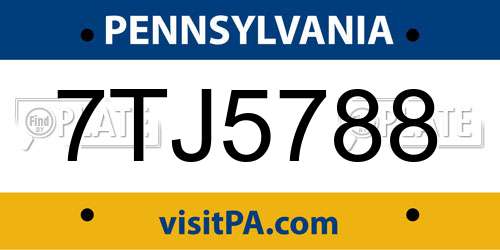 7TJ5788 Pennsylvania License Plate