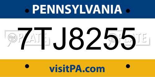 7TJ8255 Pennsylvania License Plate