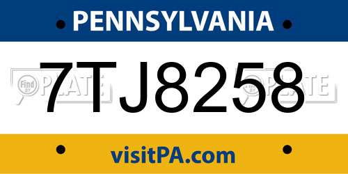 7TJ8258 Pennsylvania License Plate