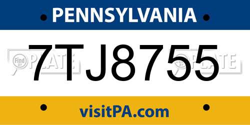 7TJ8755 Pennsylvania License Plate