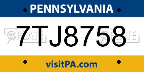 7TJ8758 Pennsylvania License Plate