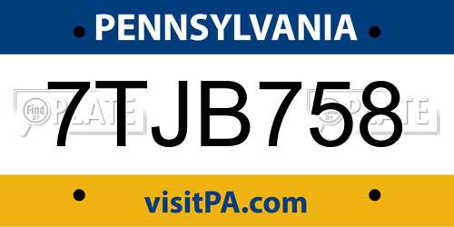 7TJB758 Pennsylvania License Plate