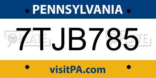 7TJB785 Pennsylvania License Plate