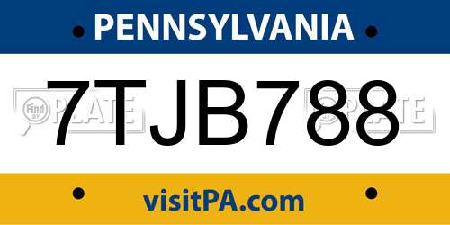 7TJB788 Pennsylvania License Plate