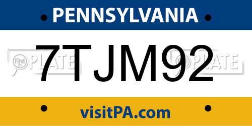7TJM92 Pennsylvania License Plate