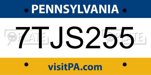 7TJS255 Pennsylvania License Plate