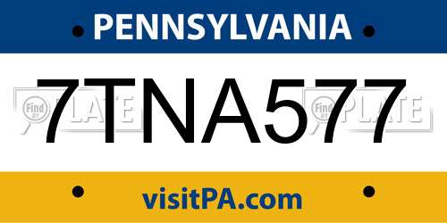 7TNA577 Pennsylvania License Plate