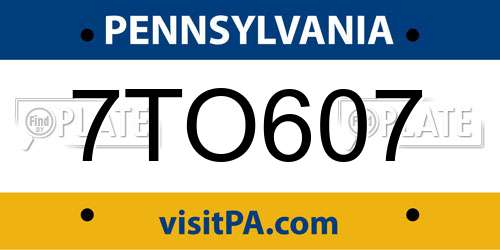 7TO607 Pennsylvania License Plate