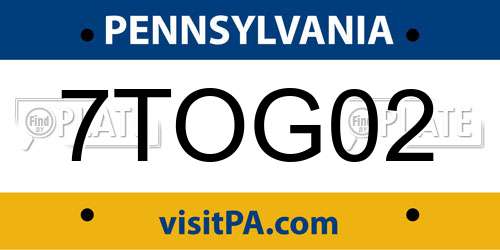 7TOG02 Pennsylvania License Plate
