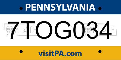 7TOG034 Pennsylvania License Plate