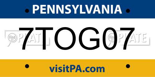 7TOG07 Pennsylvania License Plate