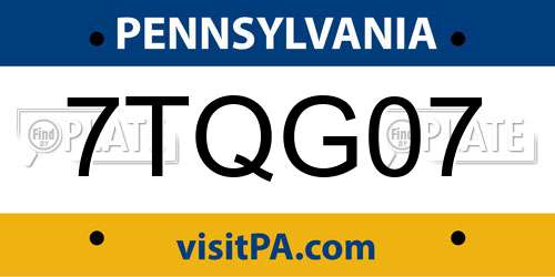 7TQG07 Pennsylvania License Plate