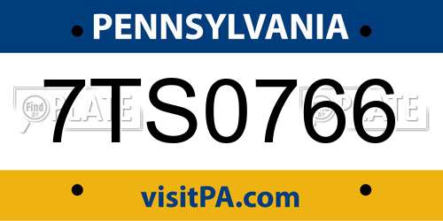 7TS0766 Pennsylvania License Plate