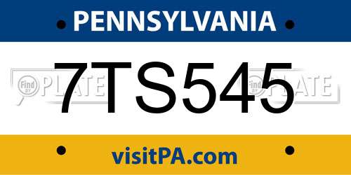 7TS545 Pennsylvania License Plate