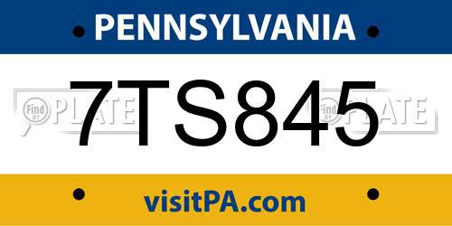 7TS845 Pennsylvania License Plate