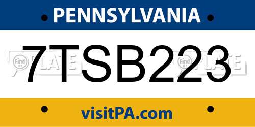 7TSB223 Pennsylvania License Plate