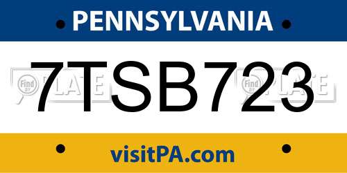 7TSB723 Pennsylvania License Plate