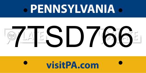 7TSD766 Pennsylvania License Plate