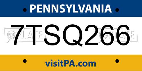 7TSQ266 Pennsylvania License Plate