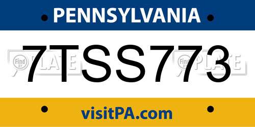 7TSS773 Pennsylvania License Plate