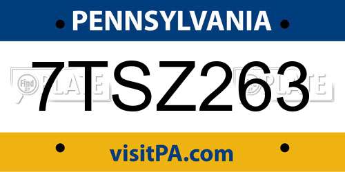 7TSZ263 Pennsylvania License Plate