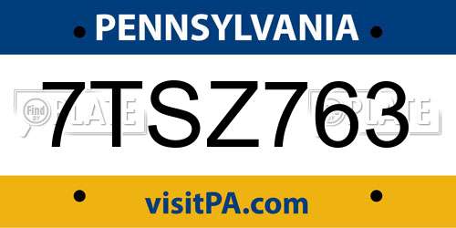 7TSZ763 Pennsylvania License Plate