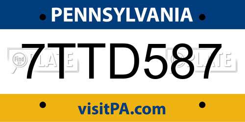 7TTD587 Pennsylvania License Plate