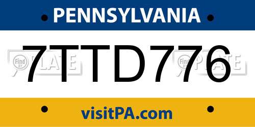 7TTD776 Pennsylvania License Plate