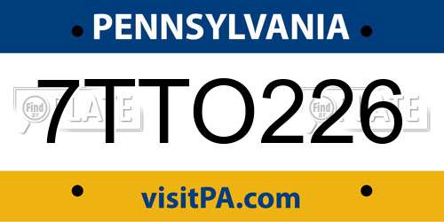 7TTO226 Pennsylvania License Plate