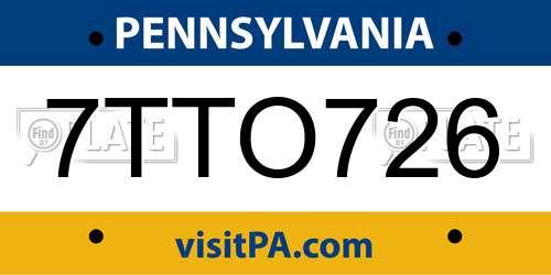 7TTO726 Pennsylvania License Plate