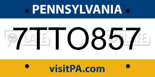 7TTO857 Pennsylvania License Plate