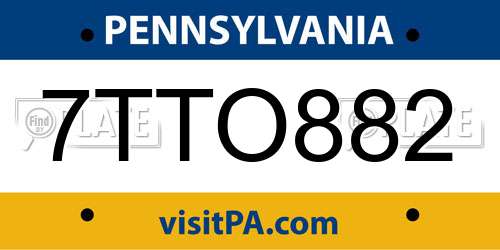 7TTO882 Pennsylvania License Plate