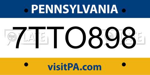 7TTO898 Pennsylvania License Plate