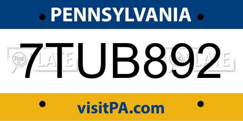 7TUB892 Pennsylvania License Plate