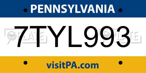 7TYL993 Pennsylvania License Plate